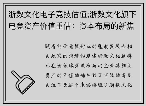 浙数文化电子竞技估值;浙数文化旗下电竞资产价值重估：资本布局的新焦点